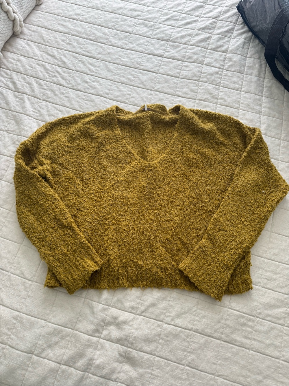 Free People Olive Mustard V-Neck Sweater